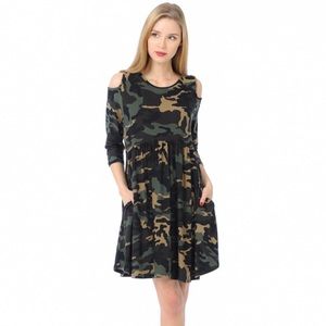 VOLL Style USA | Camo Cold Shoulder Baby Doll Tunic